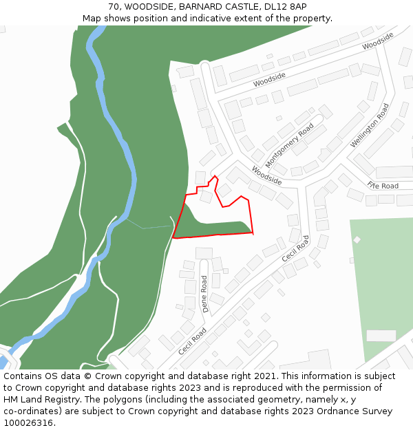 70, WOODSIDE, BARNARD CASTLE, DL12 8AP: Location map and indicative extent of plot