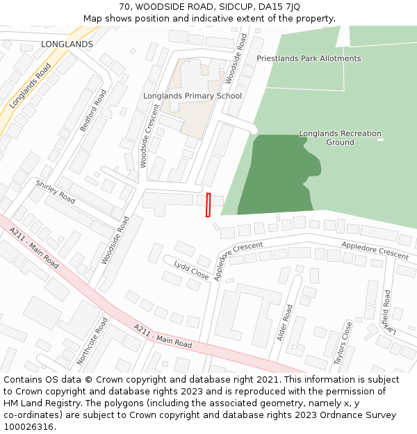 70, WOODSIDE ROAD, SIDCUP, DA15 7JQ: Location map and indicative extent of plot