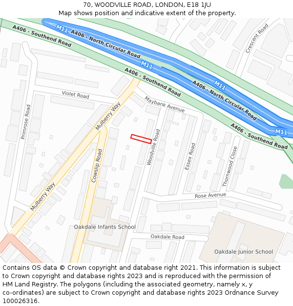 70, WOODVILLE ROAD, LONDON, E18 1JU: Location map and indicative extent of plot
