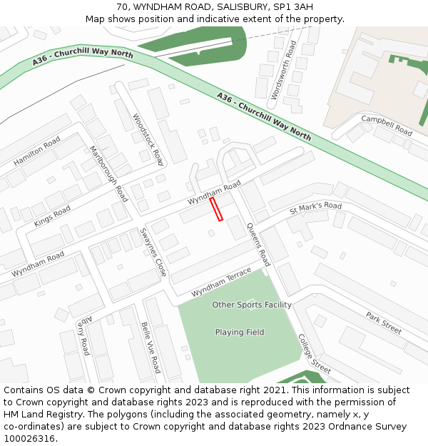 70, WYNDHAM ROAD, SALISBURY, SP1 3AH: Location map and indicative extent of plot