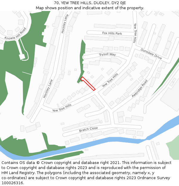 70, YEW TREE HILLS, DUDLEY, DY2 0JE: Location map and indicative extent of plot
