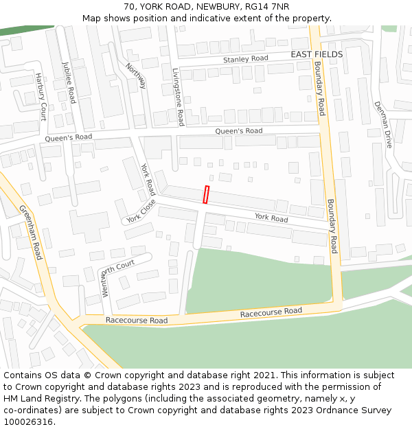 70, YORK ROAD, NEWBURY, RG14 7NR: Location map and indicative extent of plot