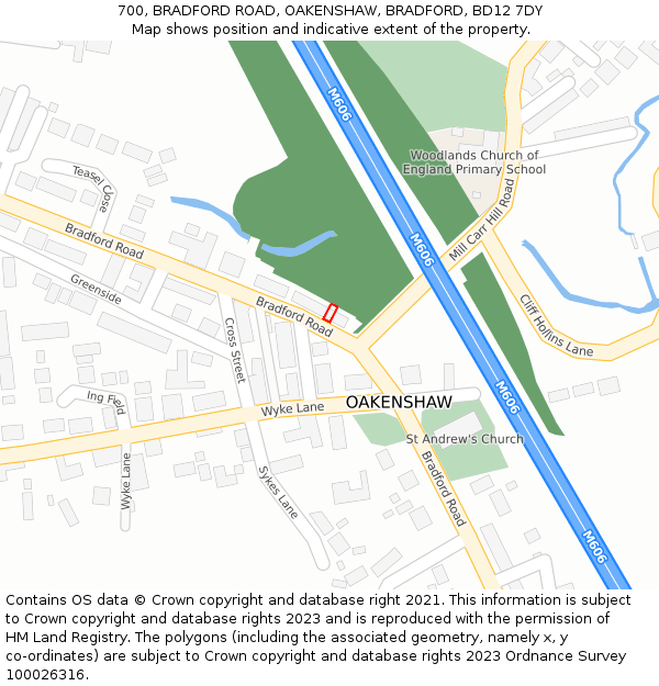 700, BRADFORD ROAD, OAKENSHAW, BRADFORD, BD12 7DY: Location map and indicative extent of plot