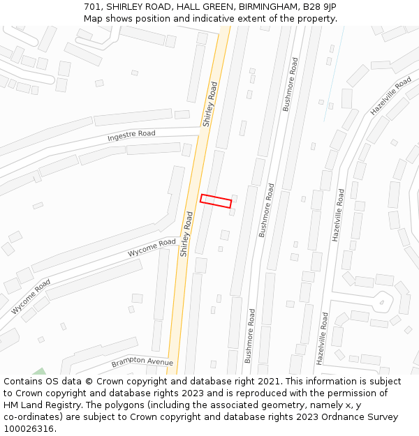 701, SHIRLEY ROAD, HALL GREEN, BIRMINGHAM, B28 9JP: Location map and indicative extent of plot