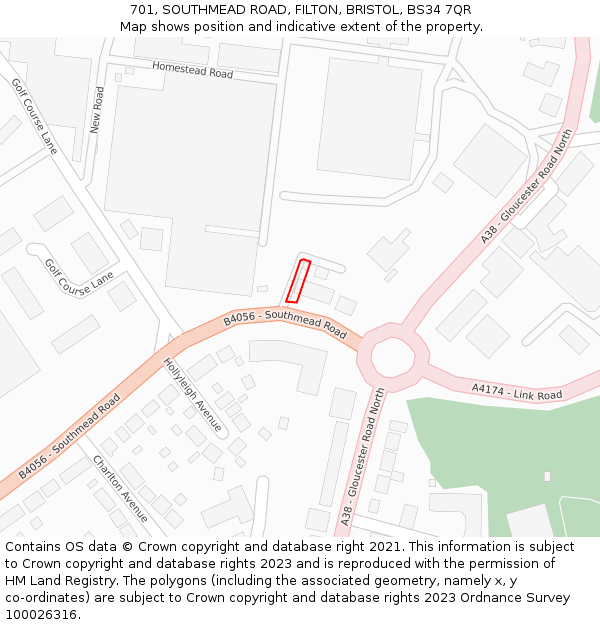 701, SOUTHMEAD ROAD, FILTON, BRISTOL, BS34 7QR: Location map and indicative extent of plot