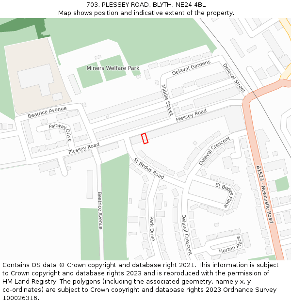 703, PLESSEY ROAD, BLYTH, NE24 4BL: Location map and indicative extent of plot