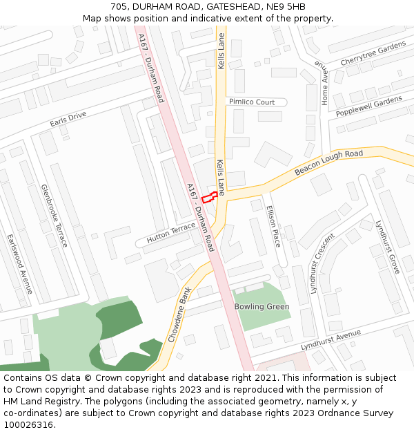 705, DURHAM ROAD, GATESHEAD, NE9 5HB: Location map and indicative extent of plot