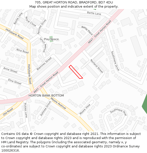 705, GREAT HORTON ROAD, BRADFORD, BD7 4DU: Location map and indicative extent of plot