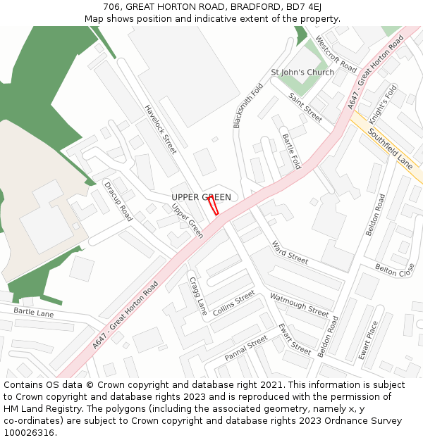 706, GREAT HORTON ROAD, BRADFORD, BD7 4EJ: Location map and indicative extent of plot