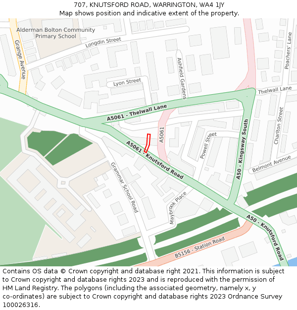 707, KNUTSFORD ROAD, WARRINGTON, WA4 1JY: Location map and indicative extent of plot