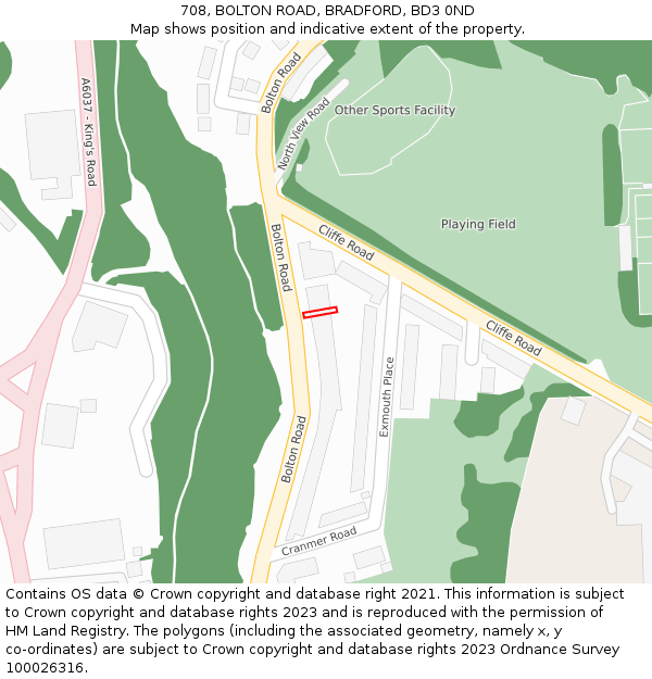 708, BOLTON ROAD, BRADFORD, BD3 0ND: Location map and indicative extent of plot
