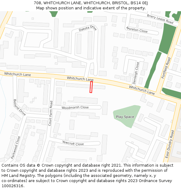 708, WHITCHURCH LANE, WHITCHURCH, BRISTOL, BS14 0EJ: Location map and indicative extent of plot