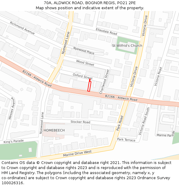 70A, ALDWICK ROAD, BOGNOR REGIS, PO21 2PE: Location map and indicative extent of plot