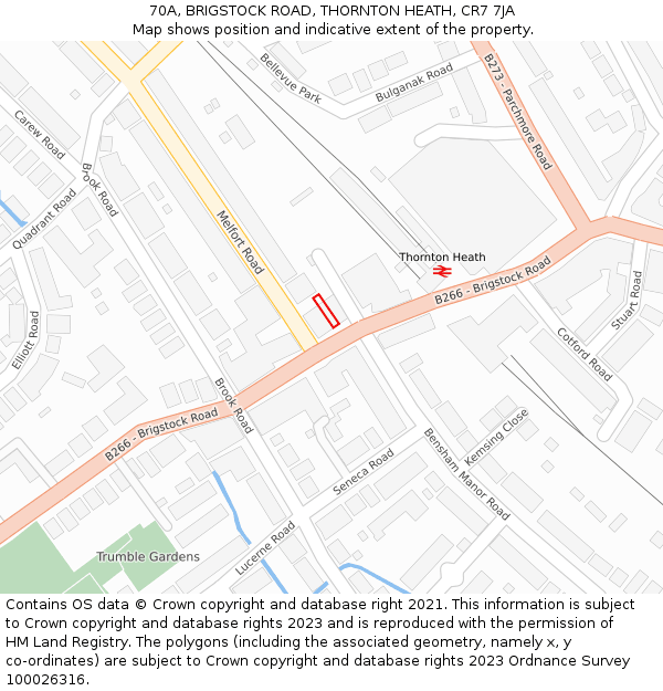 70A, BRIGSTOCK ROAD, THORNTON HEATH, CR7 7JA: Location map and indicative extent of plot