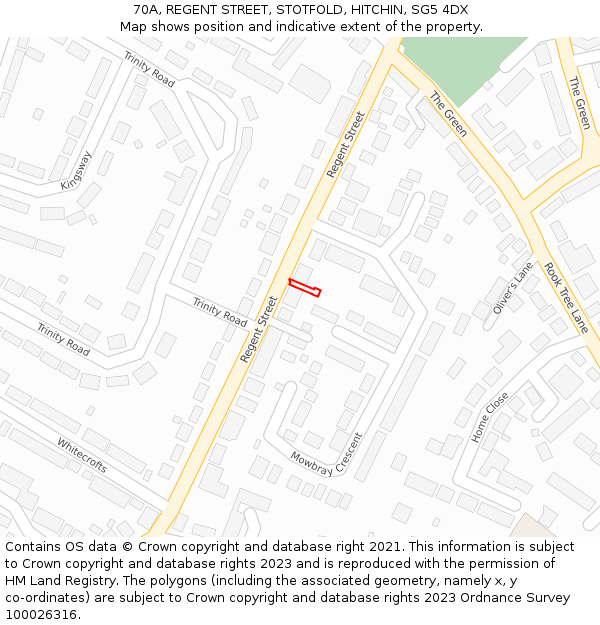 70A, REGENT STREET, STOTFOLD, HITCHIN, SG5 4DX: Location map and indicative extent of plot