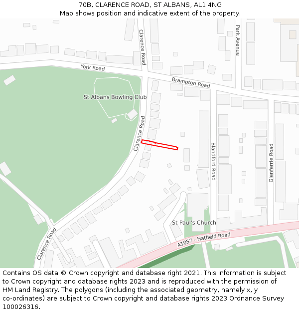 70B, CLARENCE ROAD, ST ALBANS, AL1 4NG: Location map and indicative extent of plot