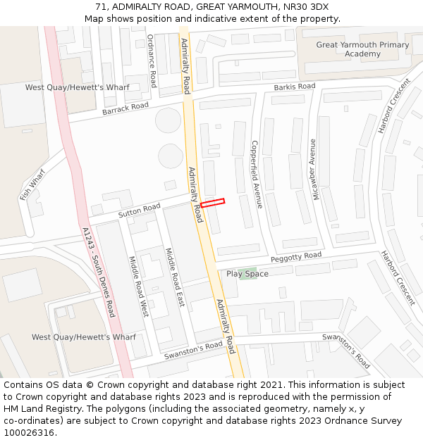 71, ADMIRALTY ROAD, GREAT YARMOUTH, NR30 3DX: Location map and indicative extent of plot