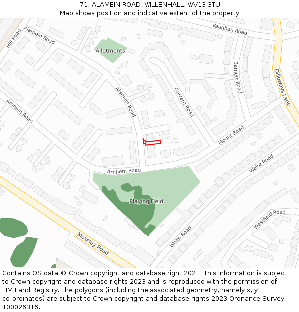 71, ALAMEIN ROAD, WILLENHALL, WV13 3TU: Location map and indicative extent of plot