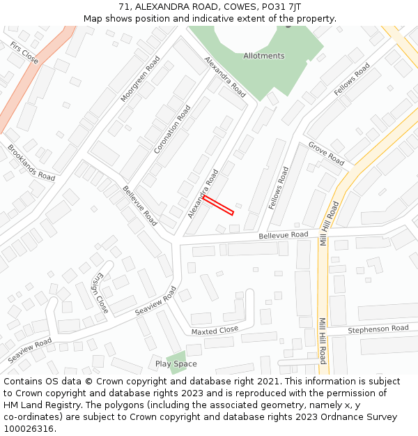 71, ALEXANDRA ROAD, COWES, PO31 7JT: Location map and indicative extent of plot