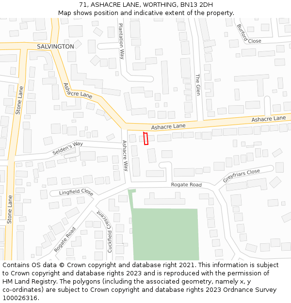 71, ASHACRE LANE, WORTHING, BN13 2DH: Location map and indicative extent of plot