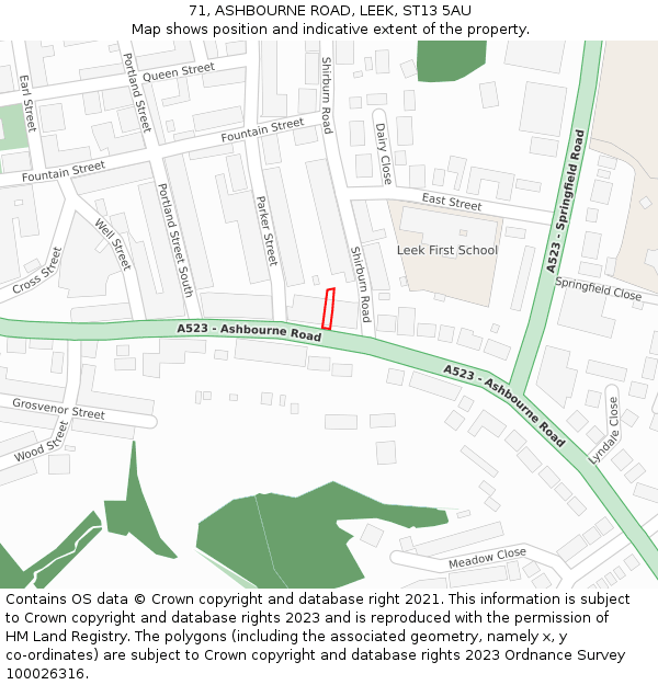 71, ASHBOURNE ROAD, LEEK, ST13 5AU: Location map and indicative extent of plot