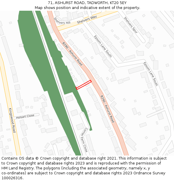 71, ASHURST ROAD, TADWORTH, KT20 5EY: Location map and indicative extent of plot