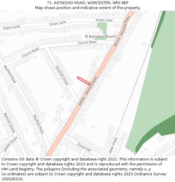 71, ASTWOOD ROAD, WORCESTER, WR3 8EP: Location map and indicative extent of plot