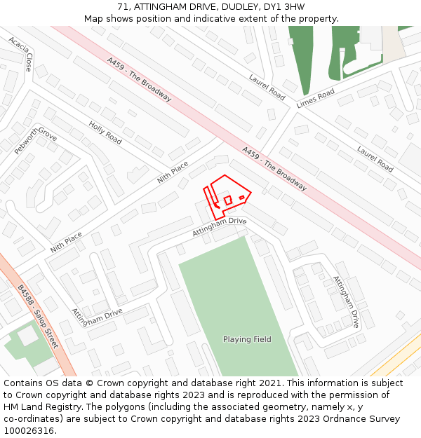 71, ATTINGHAM DRIVE, DUDLEY, DY1 3HW: Location map and indicative extent of plot