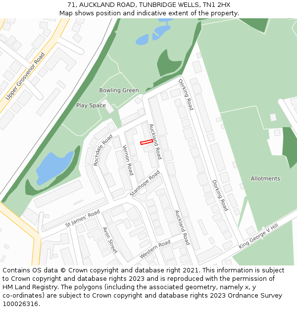 71, AUCKLAND ROAD, TUNBRIDGE WELLS, TN1 2HX: Location map and indicative extent of plot