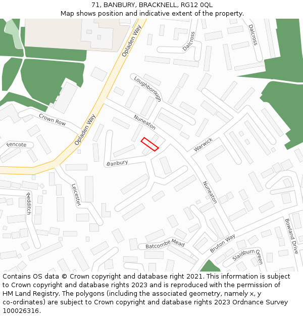 71, BANBURY, BRACKNELL, RG12 0QL: Location map and indicative extent of plot