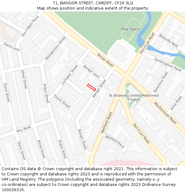 71, BANGOR STREET, CARDIFF, CF24 3LQ: Location map and indicative extent of plot