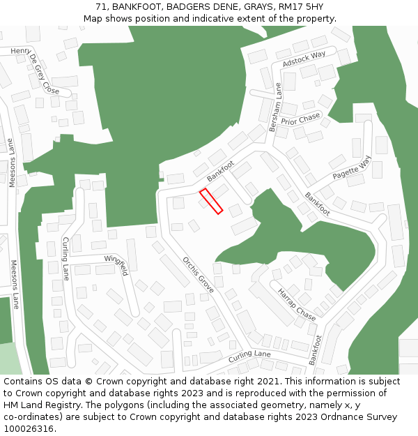 71, BANKFOOT, BADGERS DENE, GRAYS, RM17 5HY: Location map and indicative extent of plot