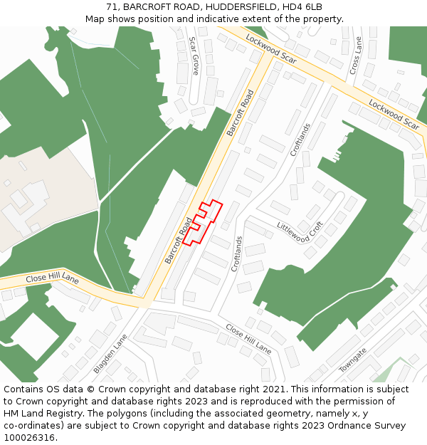 71, BARCROFT ROAD, HUDDERSFIELD, HD4 6LB: Location map and indicative extent of plot