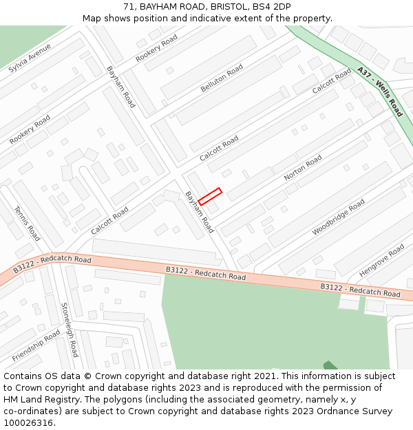 71, BAYHAM ROAD, BRISTOL, BS4 2DP: Location map and indicative extent of plot