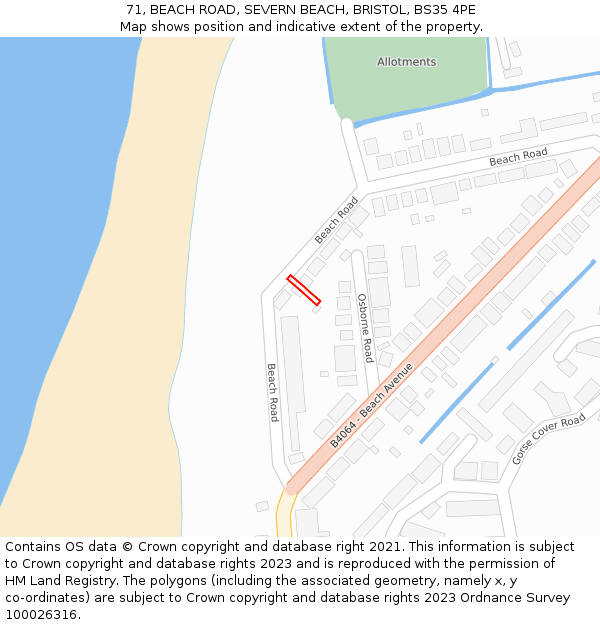 71, BEACH ROAD, SEVERN BEACH, BRISTOL, BS35 4PE: Location map and indicative extent of plot