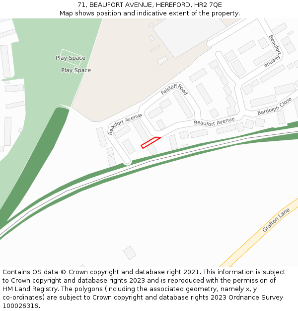 71, BEAUFORT AVENUE, HEREFORD, HR2 7QE: Location map and indicative extent of plot
