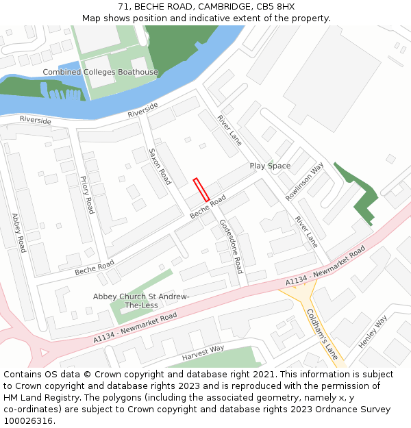 71, BECHE ROAD, CAMBRIDGE, CB5 8HX: Location map and indicative extent of plot