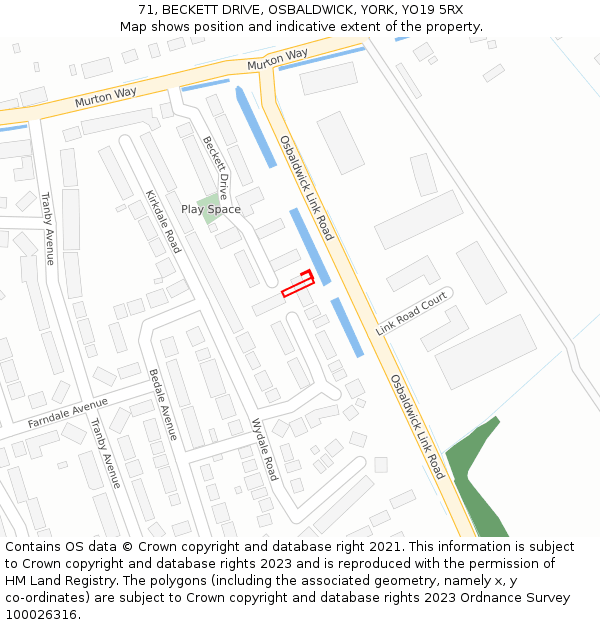 71, BECKETT DRIVE, OSBALDWICK, YORK, YO19 5RX: Location map and indicative extent of plot
