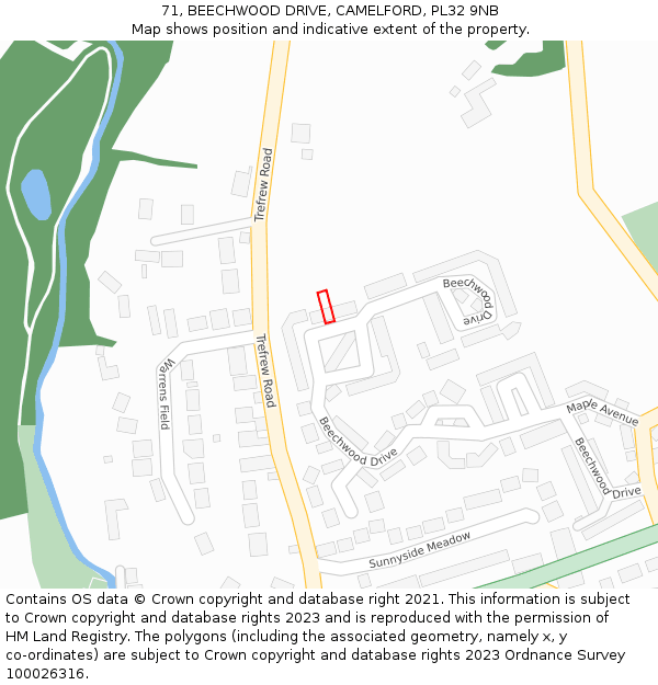 71, BEECHWOOD DRIVE, CAMELFORD, PL32 9NB: Location map and indicative extent of plot