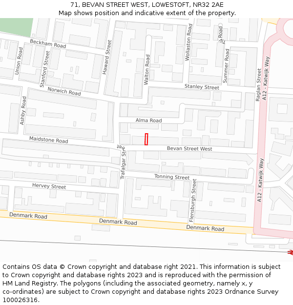 71, BEVAN STREET WEST, LOWESTOFT, NR32 2AE: Location map and indicative extent of plot