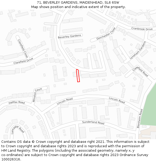 71, BEVERLEY GARDENS, MAIDENHEAD, SL6 6SW: Location map and indicative extent of plot