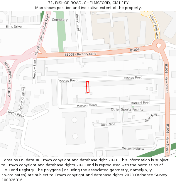 71, BISHOP ROAD, CHELMSFORD, CM1 1PY: Location map and indicative extent of plot