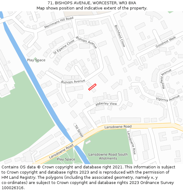 71, BISHOPS AVENUE, WORCESTER, WR3 8XA: Location map and indicative extent of plot