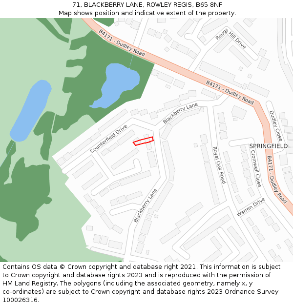 71, BLACKBERRY LANE, ROWLEY REGIS, B65 8NF: Location map and indicative extent of plot