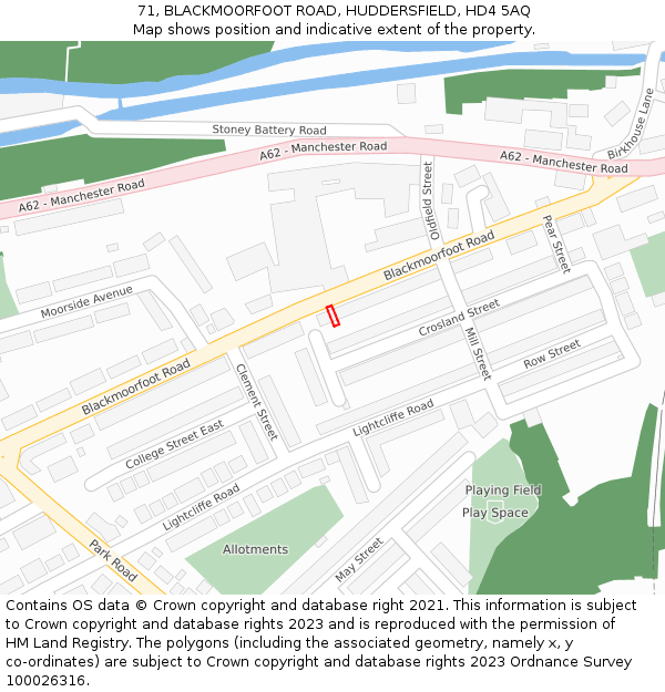 71, BLACKMOORFOOT ROAD, HUDDERSFIELD, HD4 5AQ: Location map and indicative extent of plot
