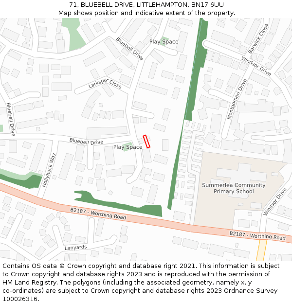 71, BLUEBELL DRIVE, LITTLEHAMPTON, BN17 6UU: Location map and indicative extent of plot