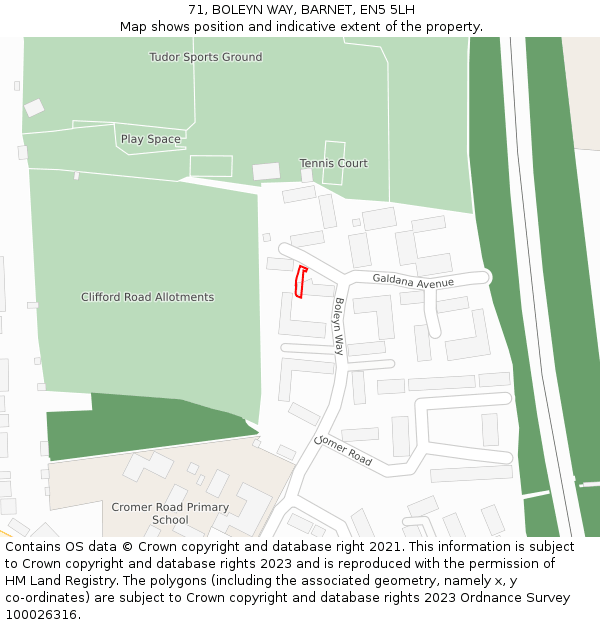 71, BOLEYN WAY, BARNET, EN5 5LH: Location map and indicative extent of plot