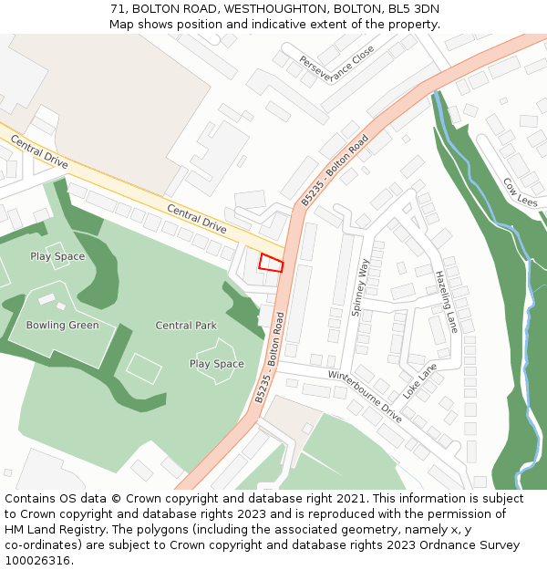 71, BOLTON ROAD, WESTHOUGHTON, BOLTON, BL5 3DN: Location map and indicative extent of plot