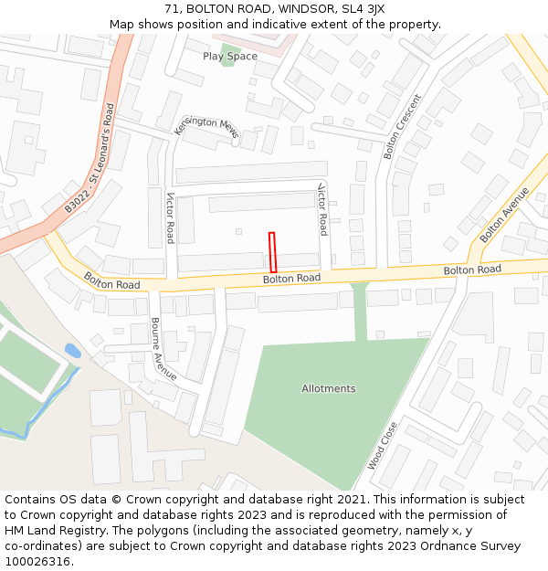 71, BOLTON ROAD, WINDSOR, SL4 3JX: Location map and indicative extent of plot