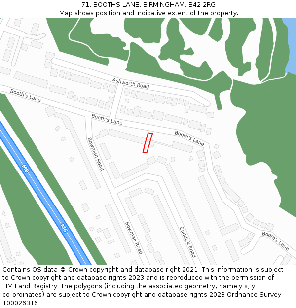 71, BOOTHS LANE, BIRMINGHAM, B42 2RG: Location map and indicative extent of plot